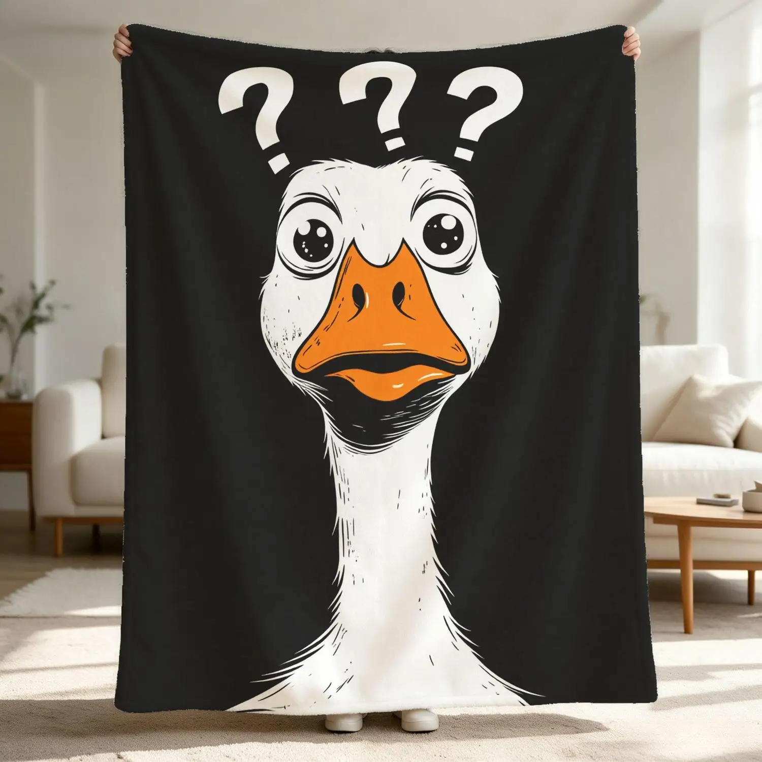 [Flannel Blanket] Fun Question Mark Goose-Shaped Blanket, Quirky and Humorous Flannel Blanket, Novelty and Funny Gift