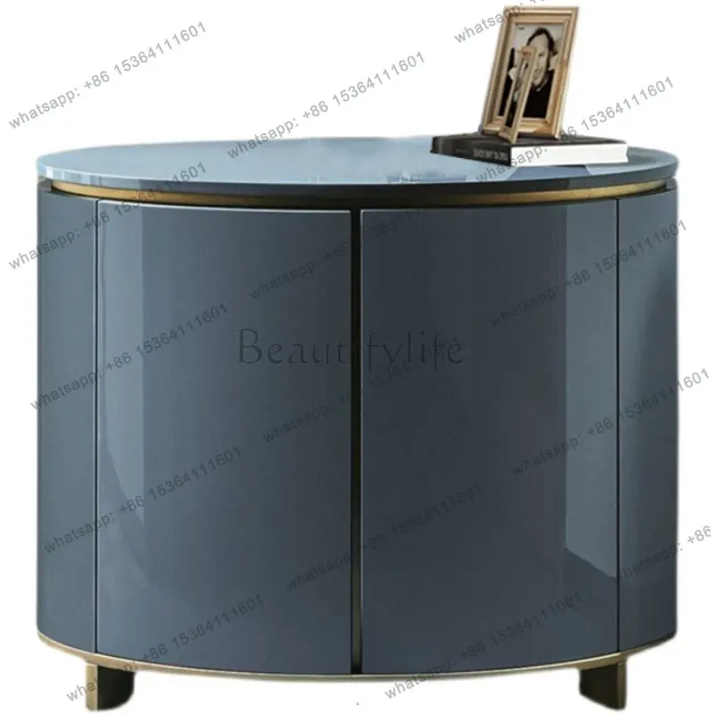 

Modern simple round bedside table Italian light luxury small apartment storage cabinet