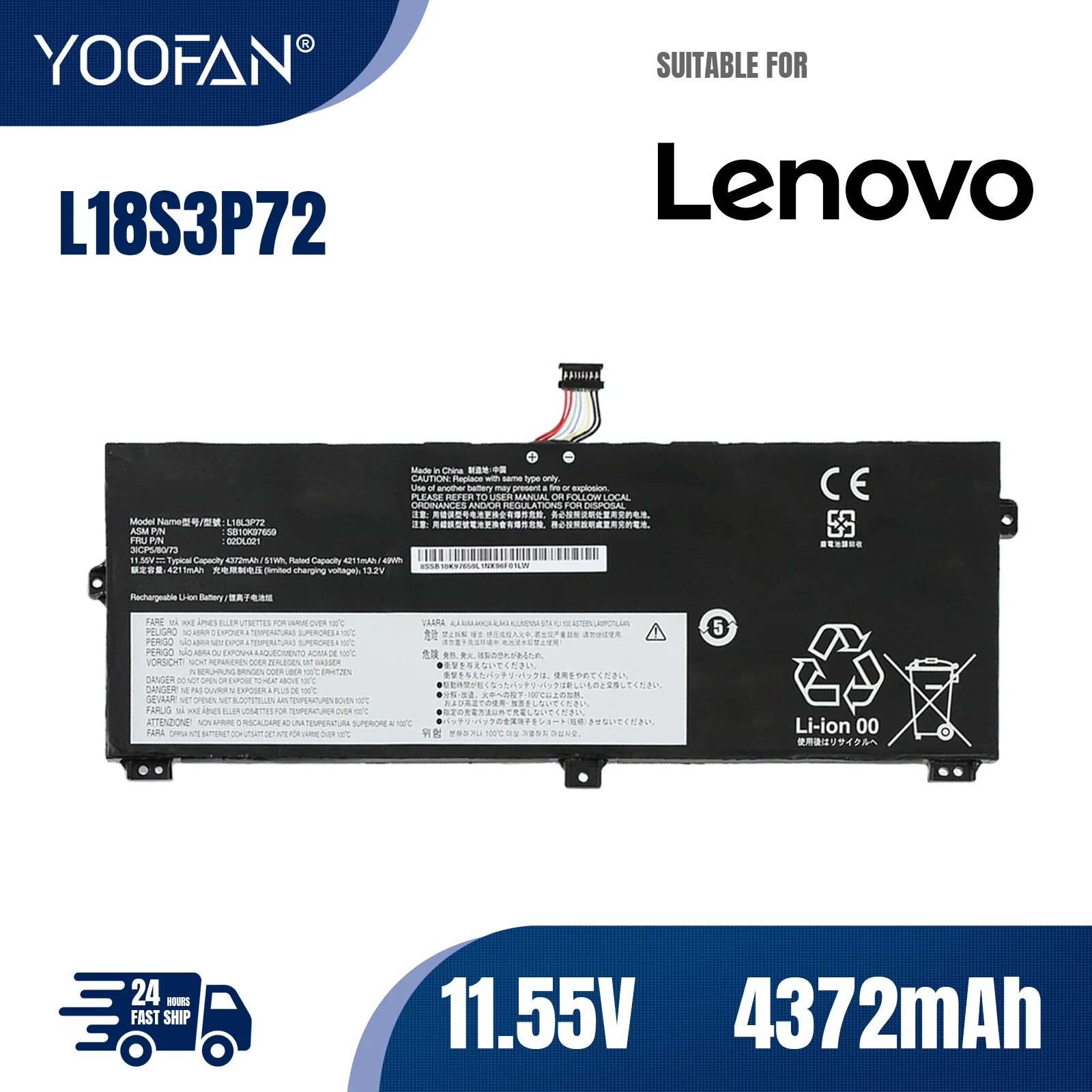 YOOFAN batería para ordenador portátil, pila para Lenovo ThinkPad X13 Yoga 1st Gen ThinkPad X390 Yoga Series L18S3P72 L19M3P71