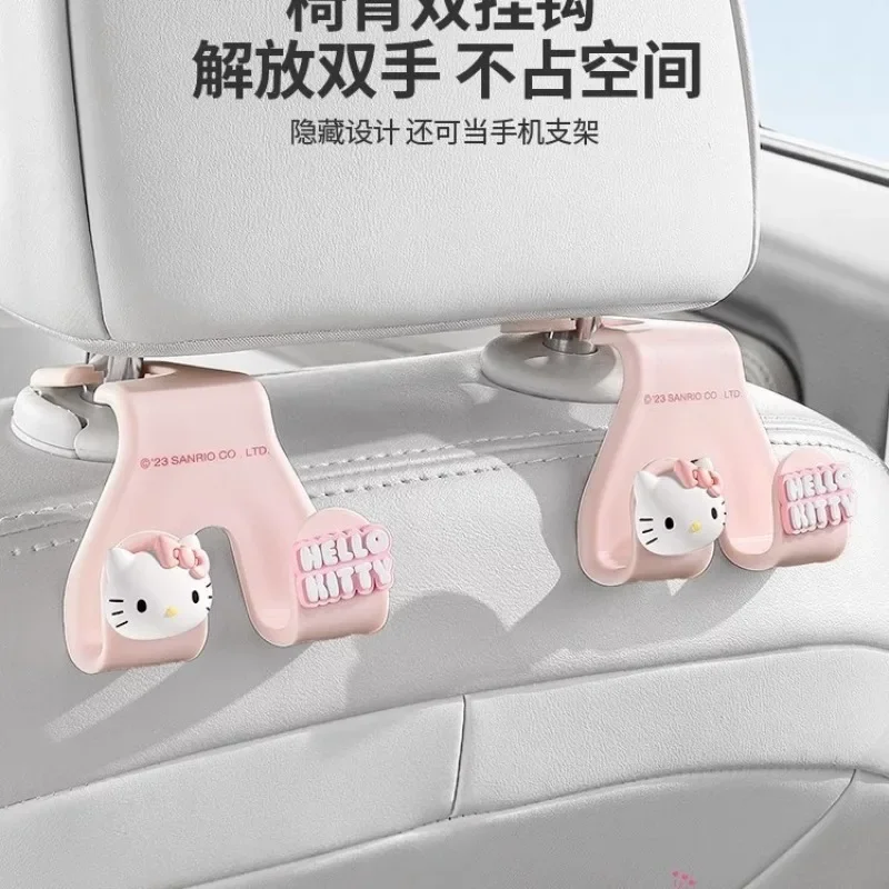 2pcs Kawaii Sanrio Hello Kitty Anime Cute Cartoon Car Hook Seat Back Multi-functional Hook Stand Lovely Ins Gifts for Girls