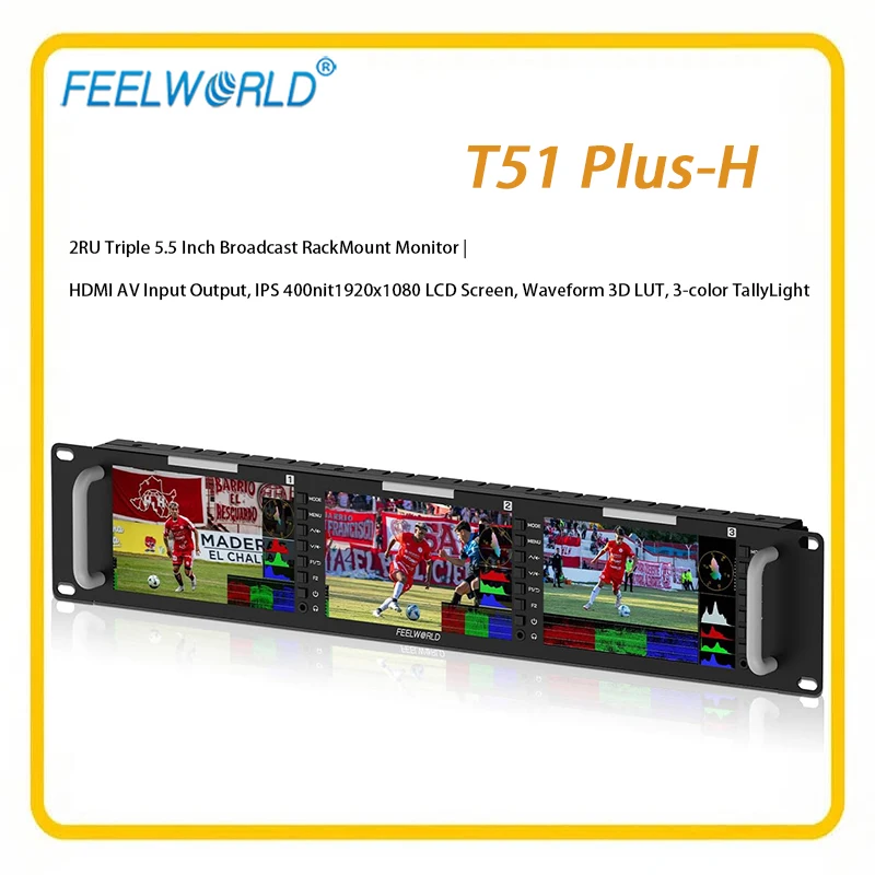 FEELWORLD T51 Plus-H Triple 5.5 Inch 2RU Broadcast Monitor, Multi-Function Video Scope, Focus Assist