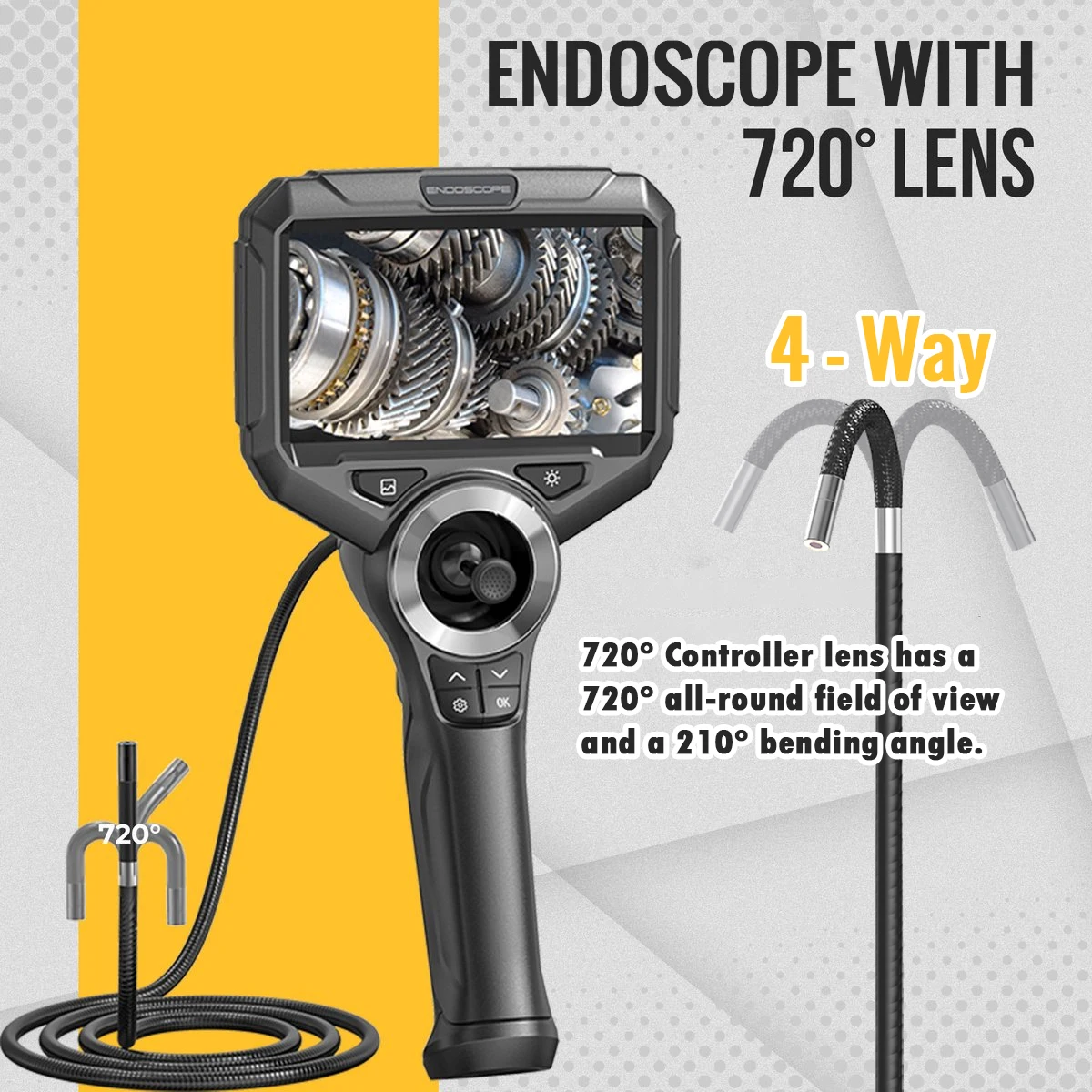 

720° 4-Ways Industrial Controlled Rotary Automotive 6mm Endoscopic Endoscope 360° Camera Rotation With Articulation For Cars