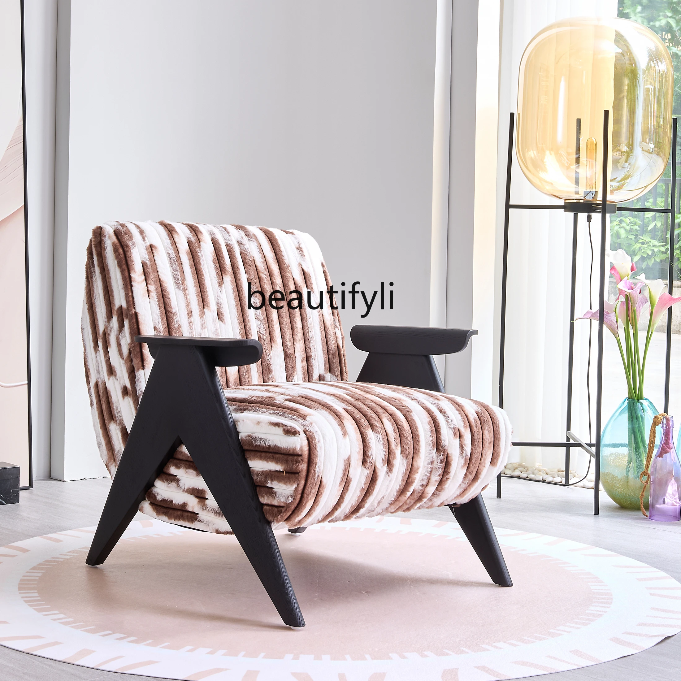 

Single leisure chair Living room single chair fleece feeling skin-friendly, comfortable and smooth modern simple home sofa chair