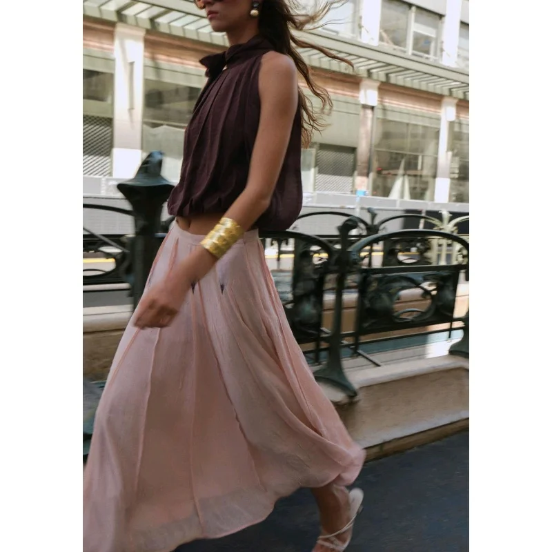 

Women's Casual Loose Fit irt New Autumn Collection Svel Stand Collar Knot Decorated Flared Hemline Polyester