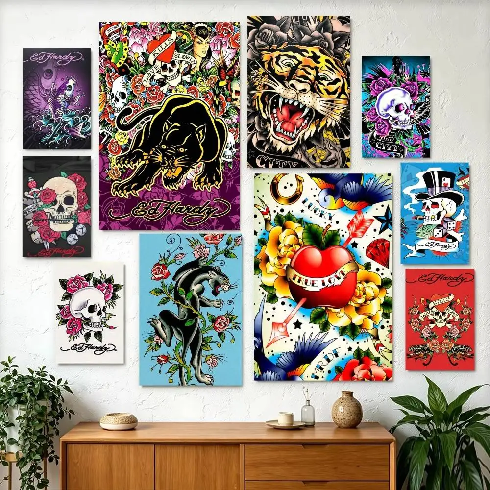 E-Ed Hardy Brands  Poster Perfect Space Sticker Self Adhesive for Office Home Theater Wall Art Decor Fancy Gift