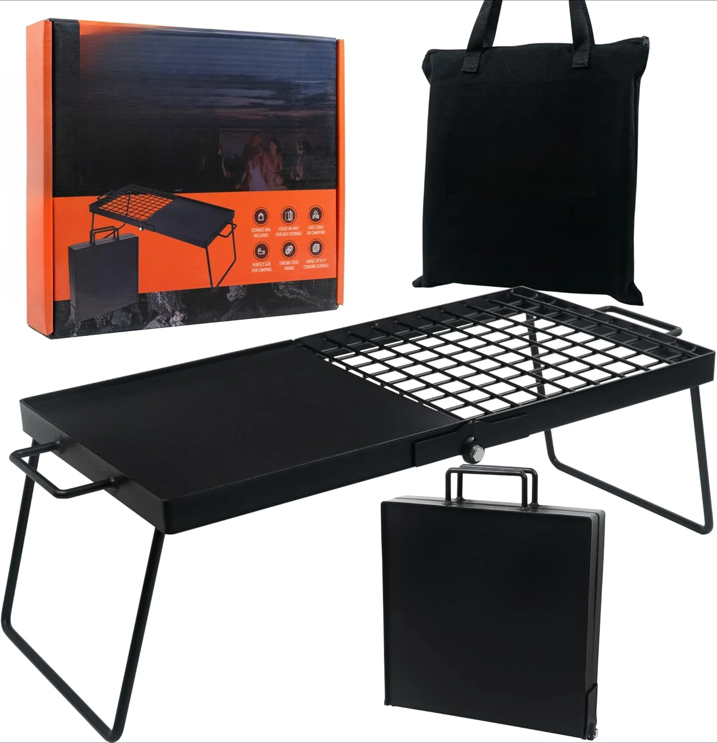 

Grill Design For Compact Storage. Campfire Grill Grate And Griddle For Versatile Campfire Cooking (Standard Grill)