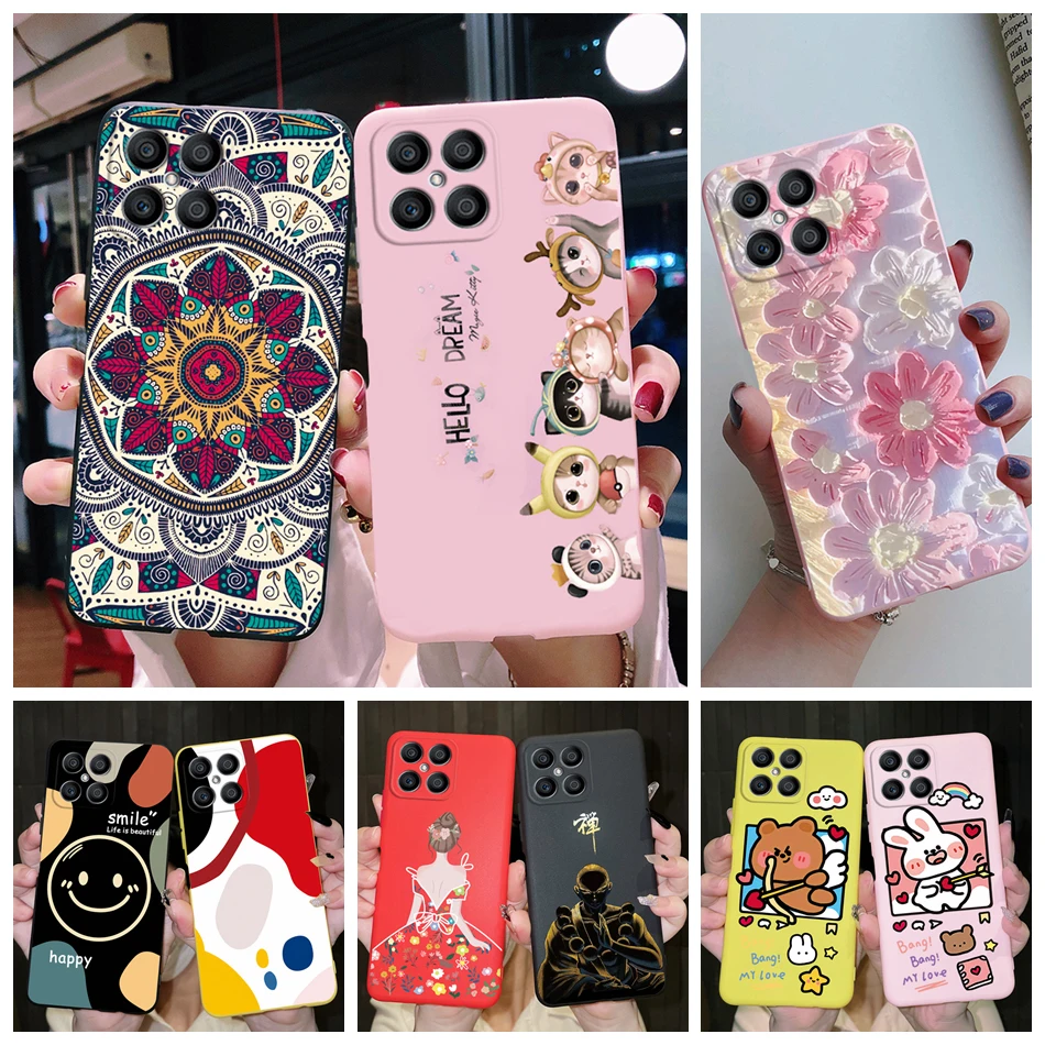 For Huawei X8 Case Fashion Flower Cartoon Pattern Soft Silicone Back Cover For Honor X8 4G TFY-LX1 TFY-LX2 TFY-LX3 HonorX8 Funda