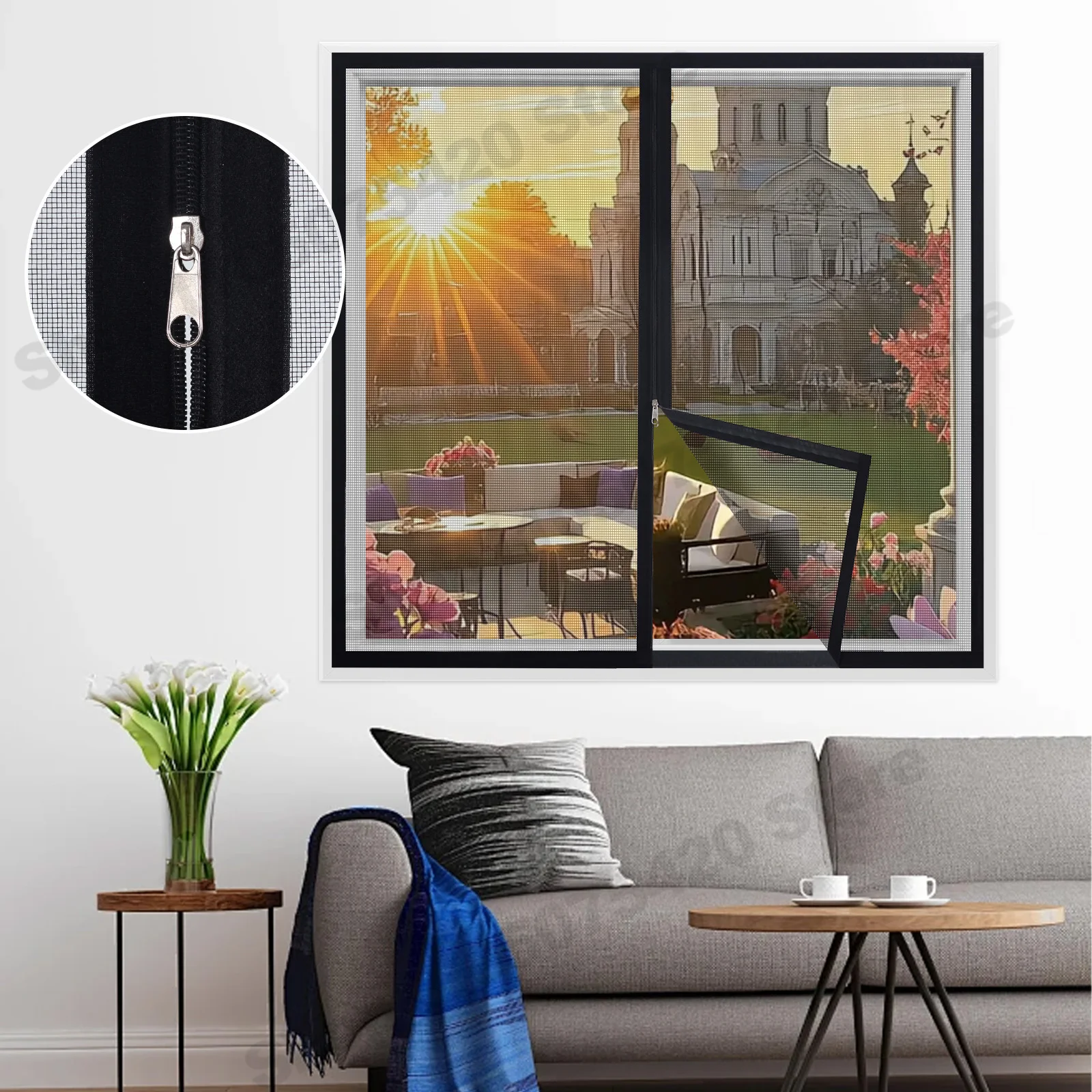 

Self-adhesive mosquito net with zipper, no need to drill holes, easy to install, suitable for living room, bedroom and other