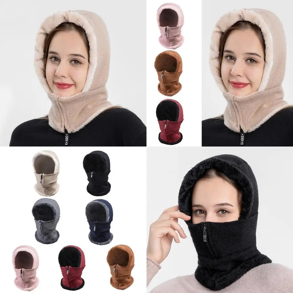 R1WE Donna Inverno Passamontagna lavorato a maglia Beanie Cappello unita Zipper Up Sci Maschera per il viso Outdoor in