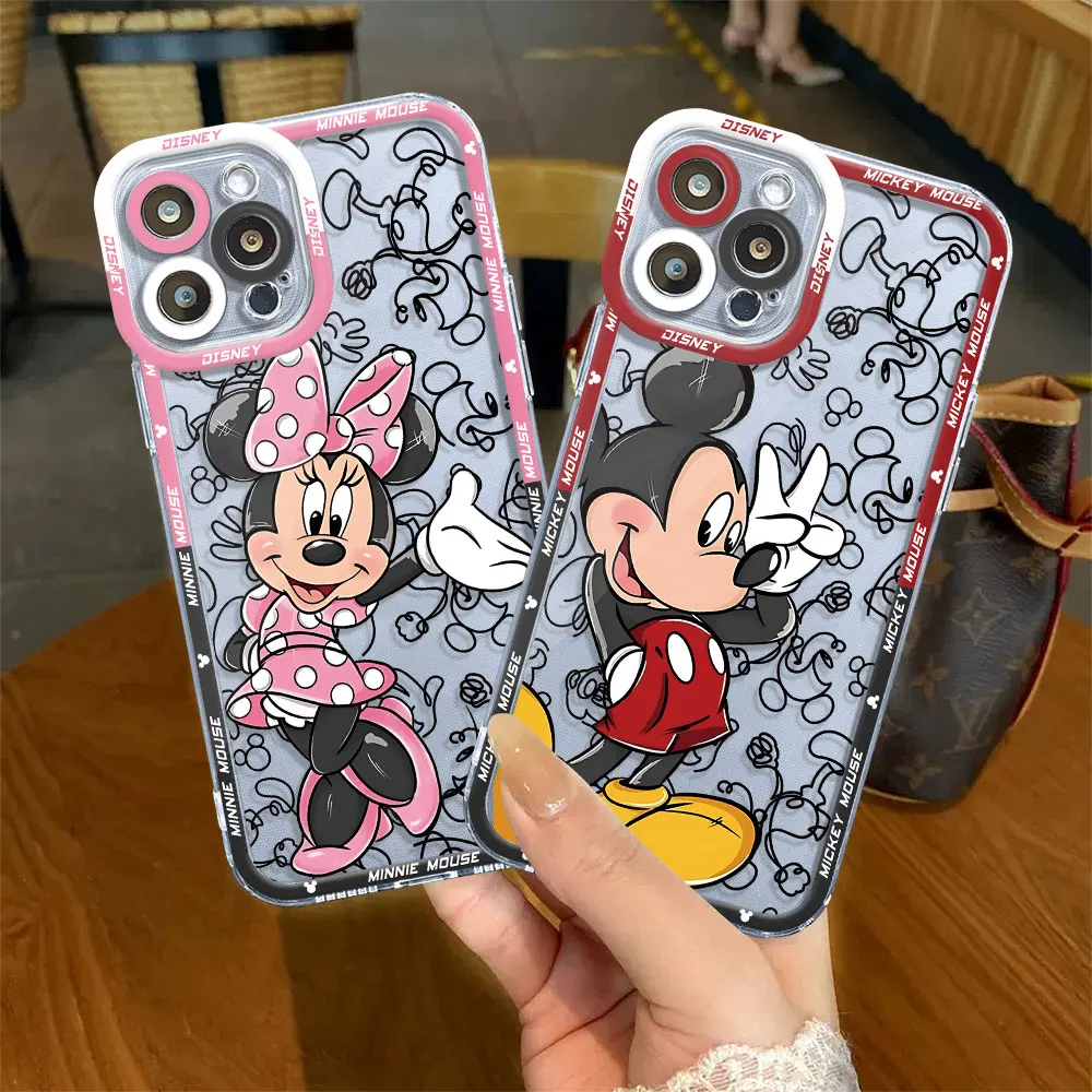 Cover Case for iPhone 14 Pro 7 6s 8 12 Mini 11 13 Pro Max SE XR 15 Plus X XS Disney Mickey Minnie Mouse Transparent Soft Coque