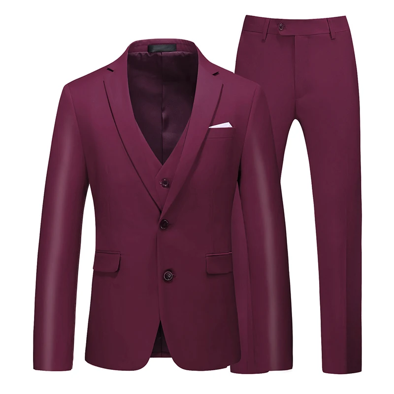 2026 New Men\'s Green Suit 3-Pieces (Jacket+Pants+Vest)Black Gray Red Terno Masculino Fashion Slim Costume Homme Asian Size M-6XL
