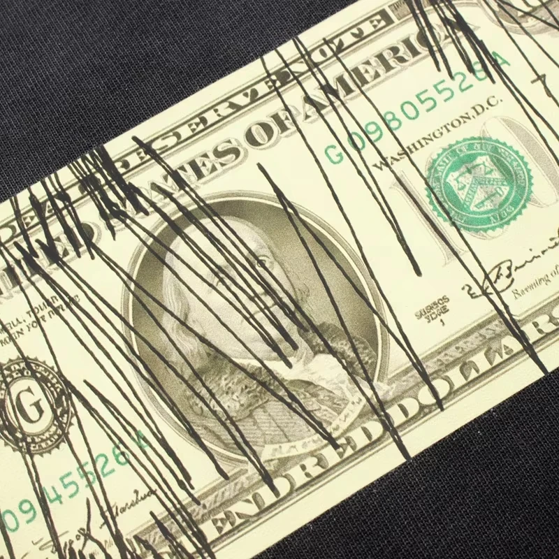 2026 Summer Vintage Oversized T‑Shirt For Adults Kids Hip Hop Washed Dollar Bill Back Letter Art Loose Short Sleeve Street Tee