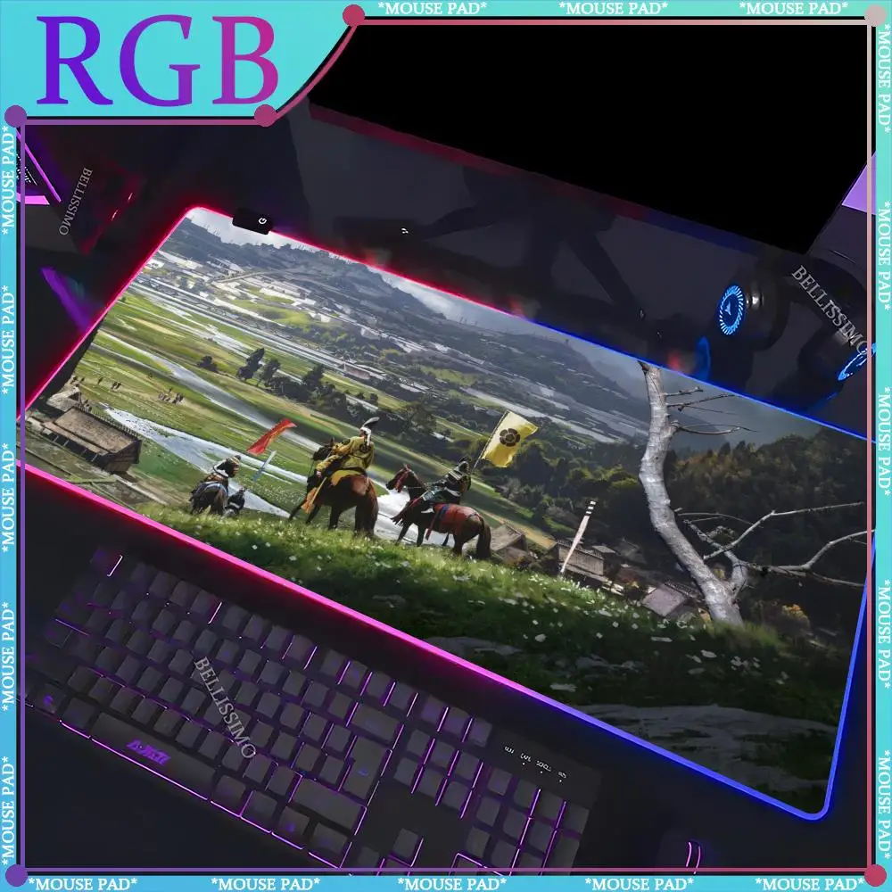 RGB A_Assassins Creed_Shadow Anime MousePad LED Game Accessories Computer Notebook XXL Keyboard Pad Desk Pad Luminous Mouse Pad