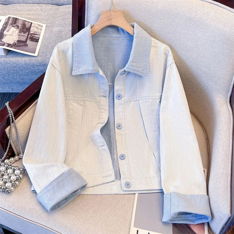 Women Denim Jacket Top Spring Autumn Coats Good-looking Yellow Blue Denim Coat 2026 New Academic Style Short Jeans Top Outerwear