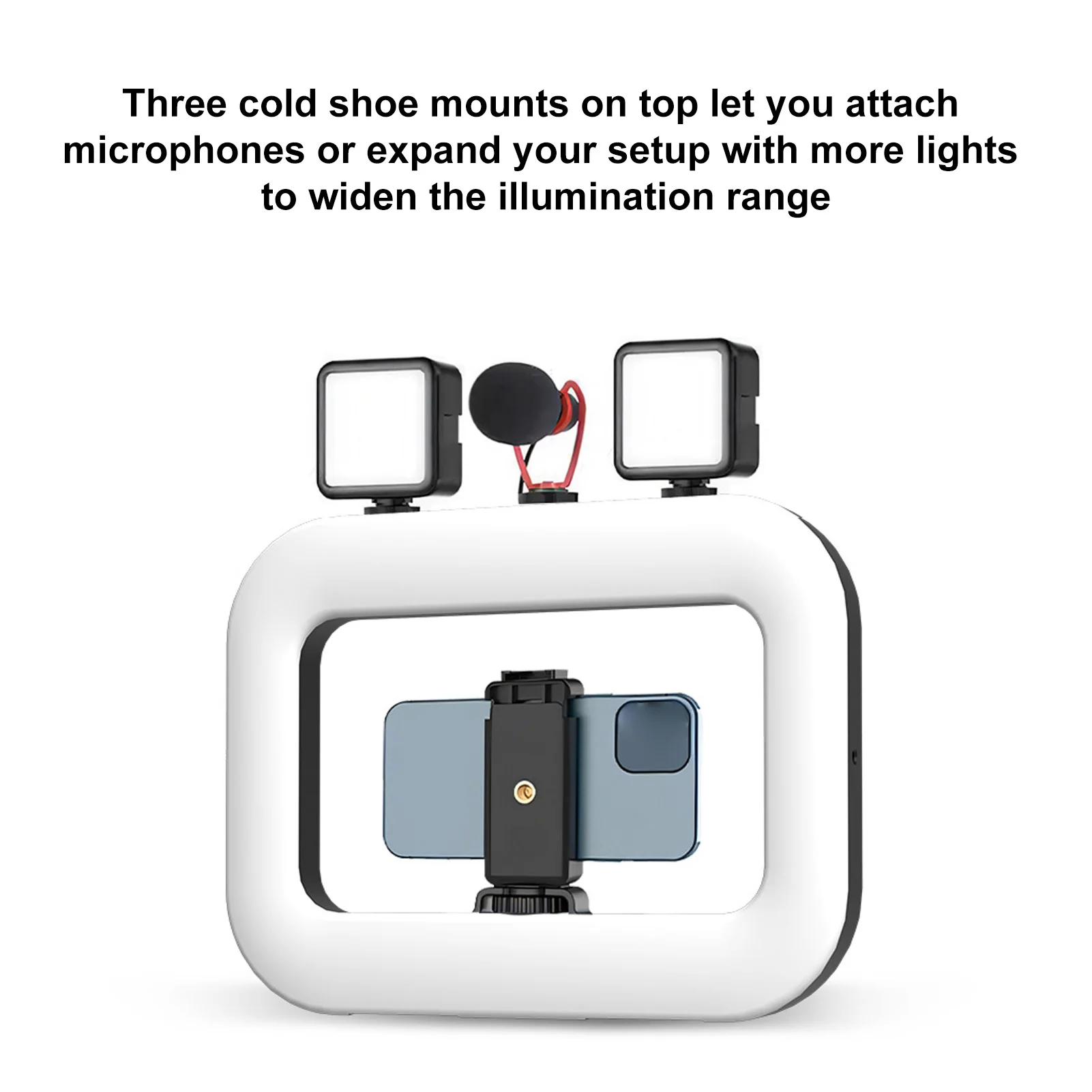 Handheld Rings Selfie Light Rechargeable Cell Phone Light Handheld Phone Stabilizer with Phones Holder for Video Recording