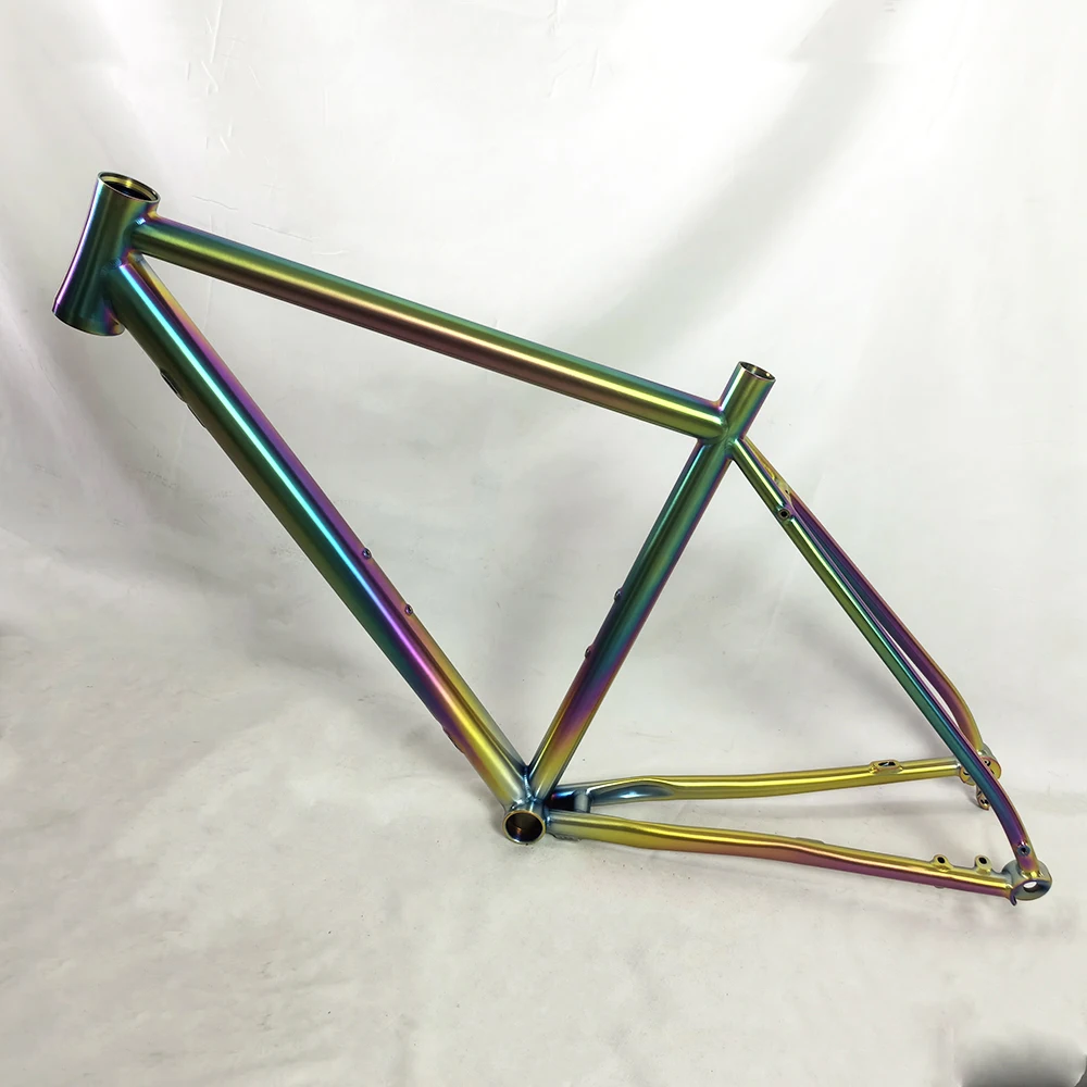 Titanium Gravel Road Bike Frame, Electroplated Colorful Painting, Flat Mount Disc Brake