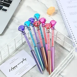 10Pcs/Lot Cute Large Diamond Ballpoint Pen Colored Crystal Neutral Oil Pen Blue Ink School Office Stationery Imitation Metal Rod