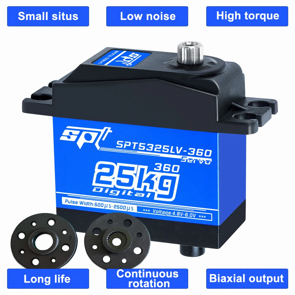 SPT5325LV 360 stopni ciągły obrót 25KG cyfrowa metalowa przekładnia dwuosiowy serwo 4.8-6V dla robota RC Arduino DIY części modelu