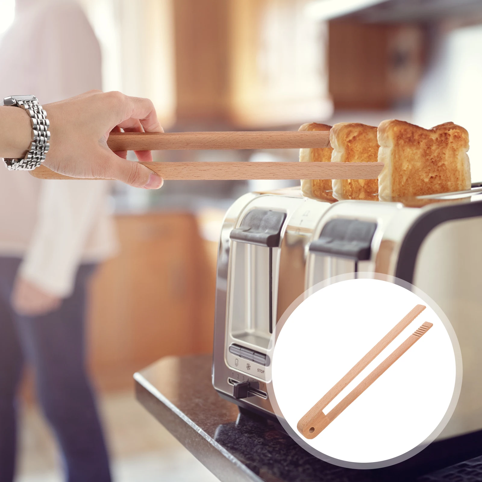 

Bamboo Food Clip BBQ Tongs Kitchen Supplies Stainless Steel Baking Tray Khaki Wooden Serving Clips Multifunctional Bread