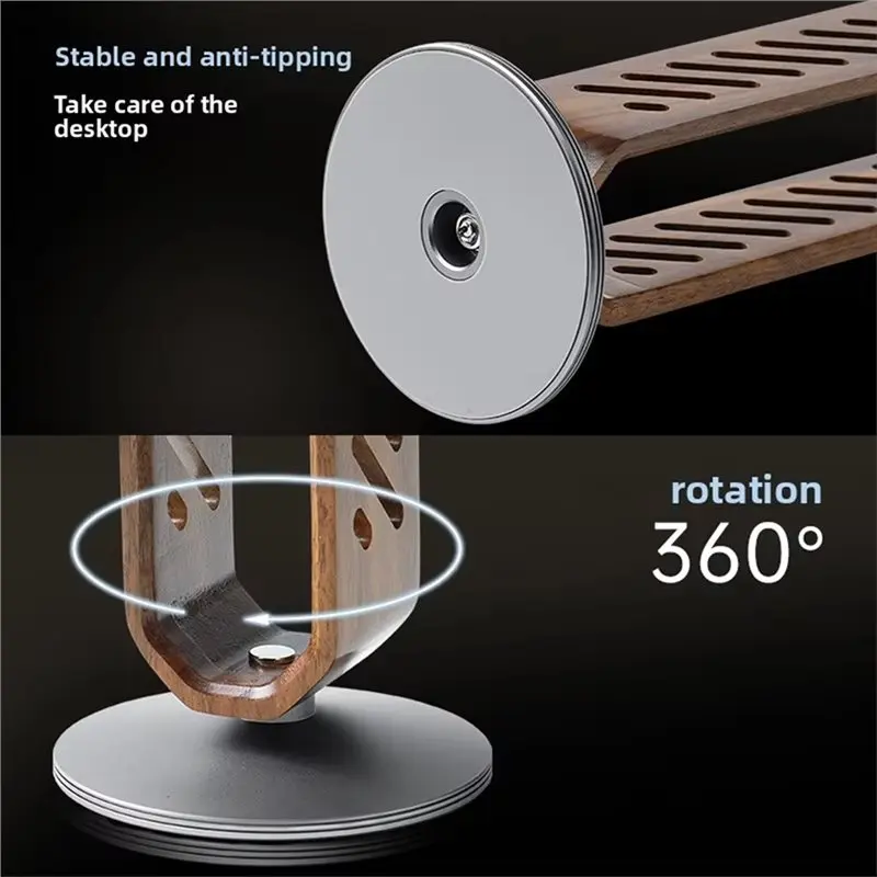 FFYY-Rotating Walnut Wooden Headset Holder Stand For Over-Ear Headphones Desk Organizer For Audio Equipment Storage Display Gift - view 5