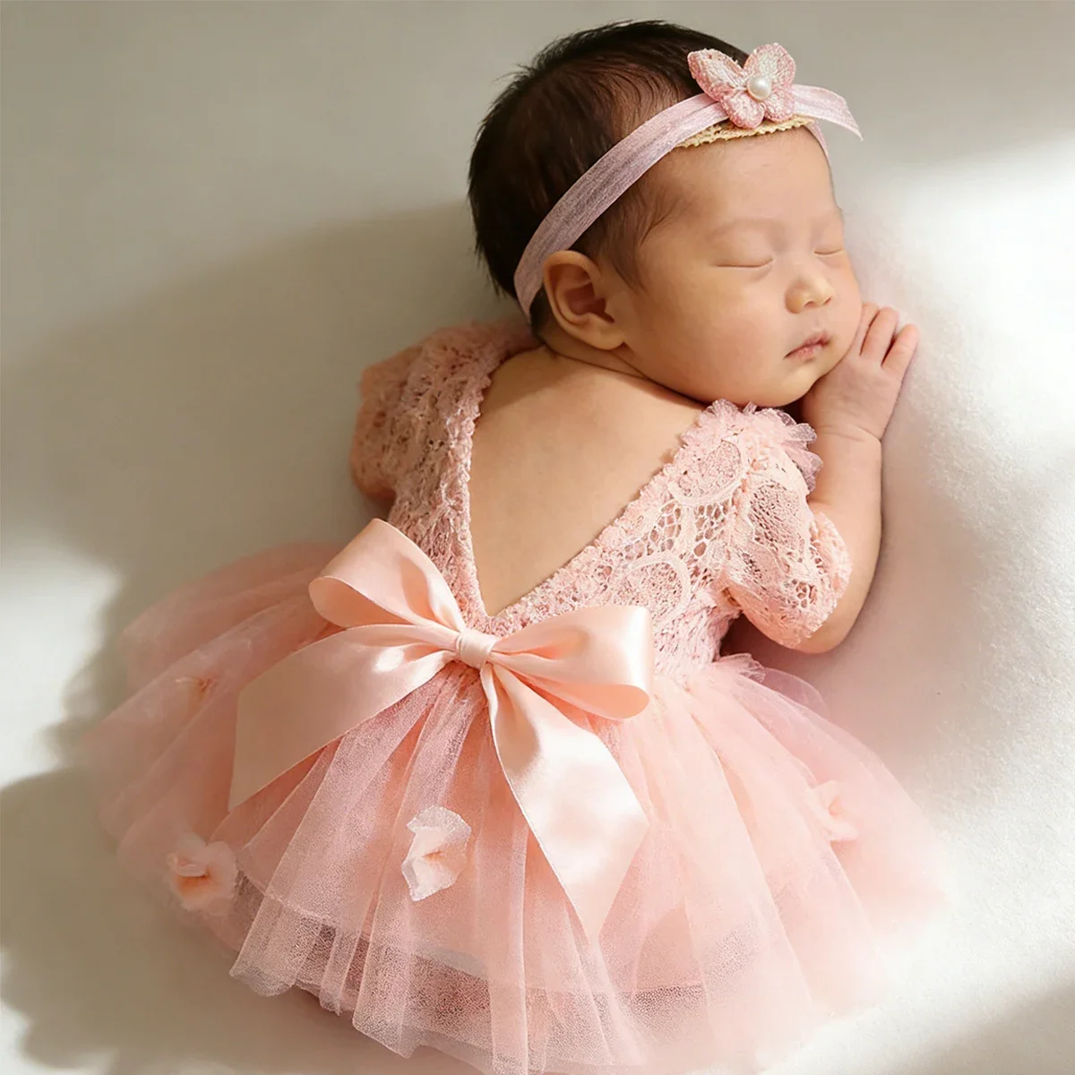 Ylsteed Newborn Baby Girls' Outfit Lace Ruffle Romper Matching Headband Set Spring Summer Soft Floral Dress Gift for Infants
