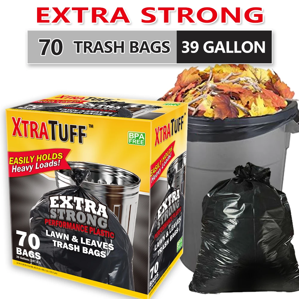 Xtratuff Trash Bags 39 Gallon Black Large Trash Bag Garbage Bags Heavy Duty 70 Count