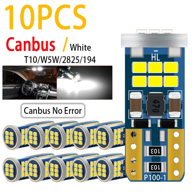 

10Pcs New T10 W5W Super Bright LED Car Parking Light WY5W Auto Wedge Side Bulb Canbus No Error Interior Reading Dome Lamp 24 12V