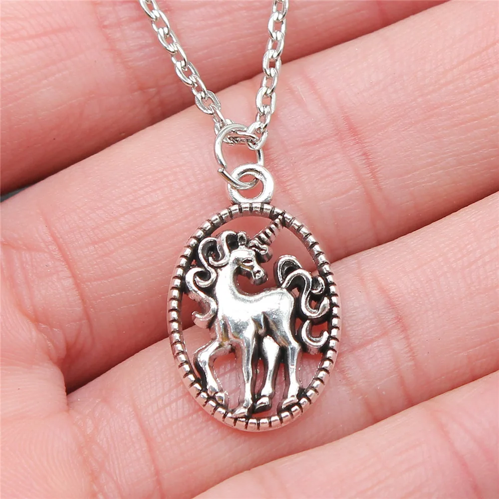 Collar con colgante de unicornio para mujer, Color plata antigua, 24x15mm, envío directo