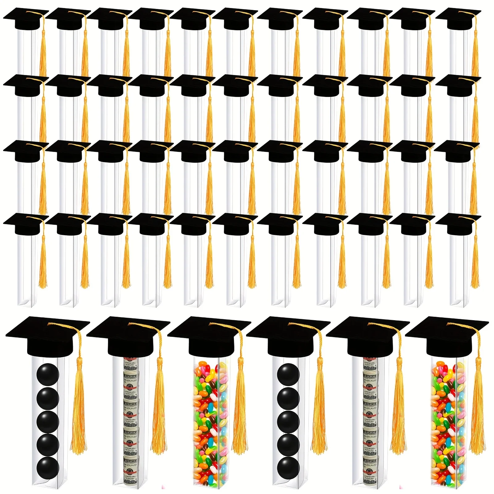 

2026 Graduation Gumball Tubes Graduation Party Favors Including 50pcs Candy Container And 50pcs Mini Caps With Golden Tassels Se