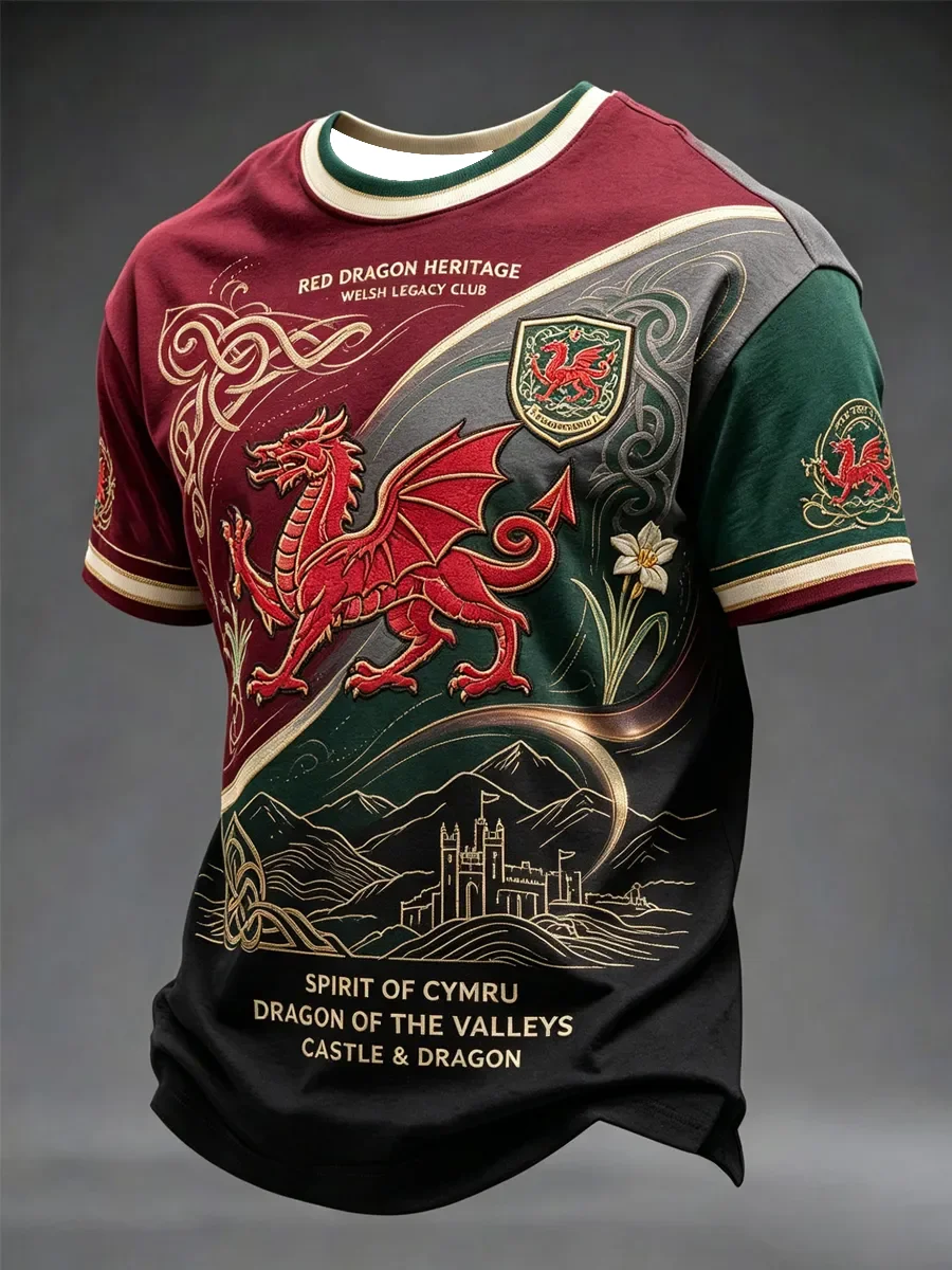2027 Hit Summer Men's Welsh Football Training Outfit 3D Printed Fabric Sports Breathable Quick-drying Family Style T-shirt Top