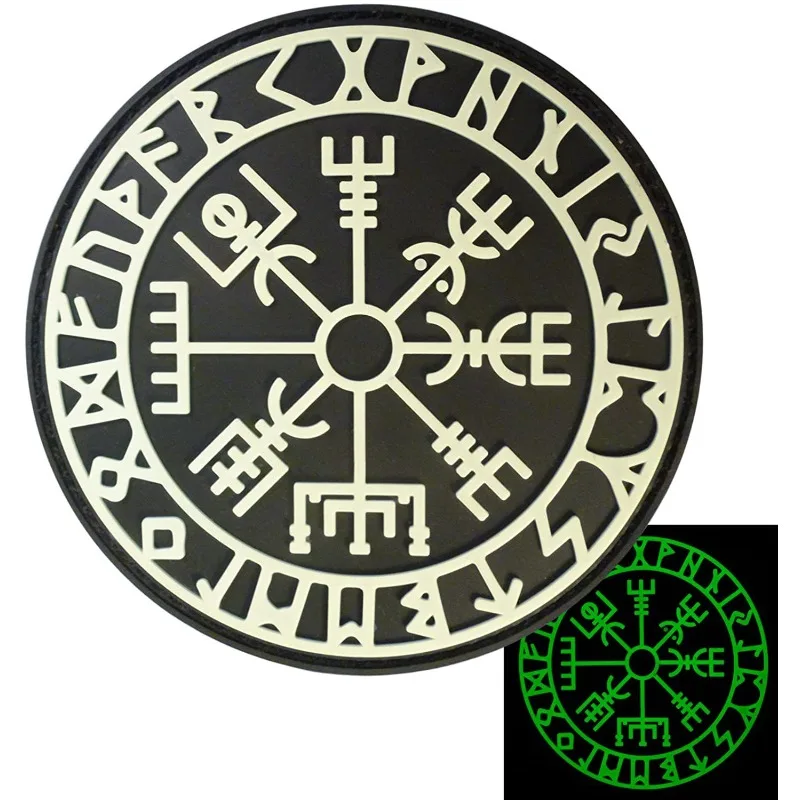 Glow in Dark Vegvisir Viking Compass Rune Patch Odin Logo Norse Rune Morale Tactical PVC Fastener Applique uniformi emblema Badge