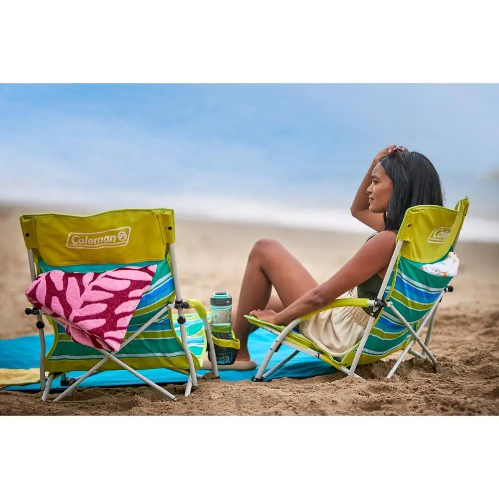 Lightweight Beach Chair with Cup Holder, Comfortable Portable Outdoor Chair with Carry Bag, Supports up to 300lbs, Great for Bea