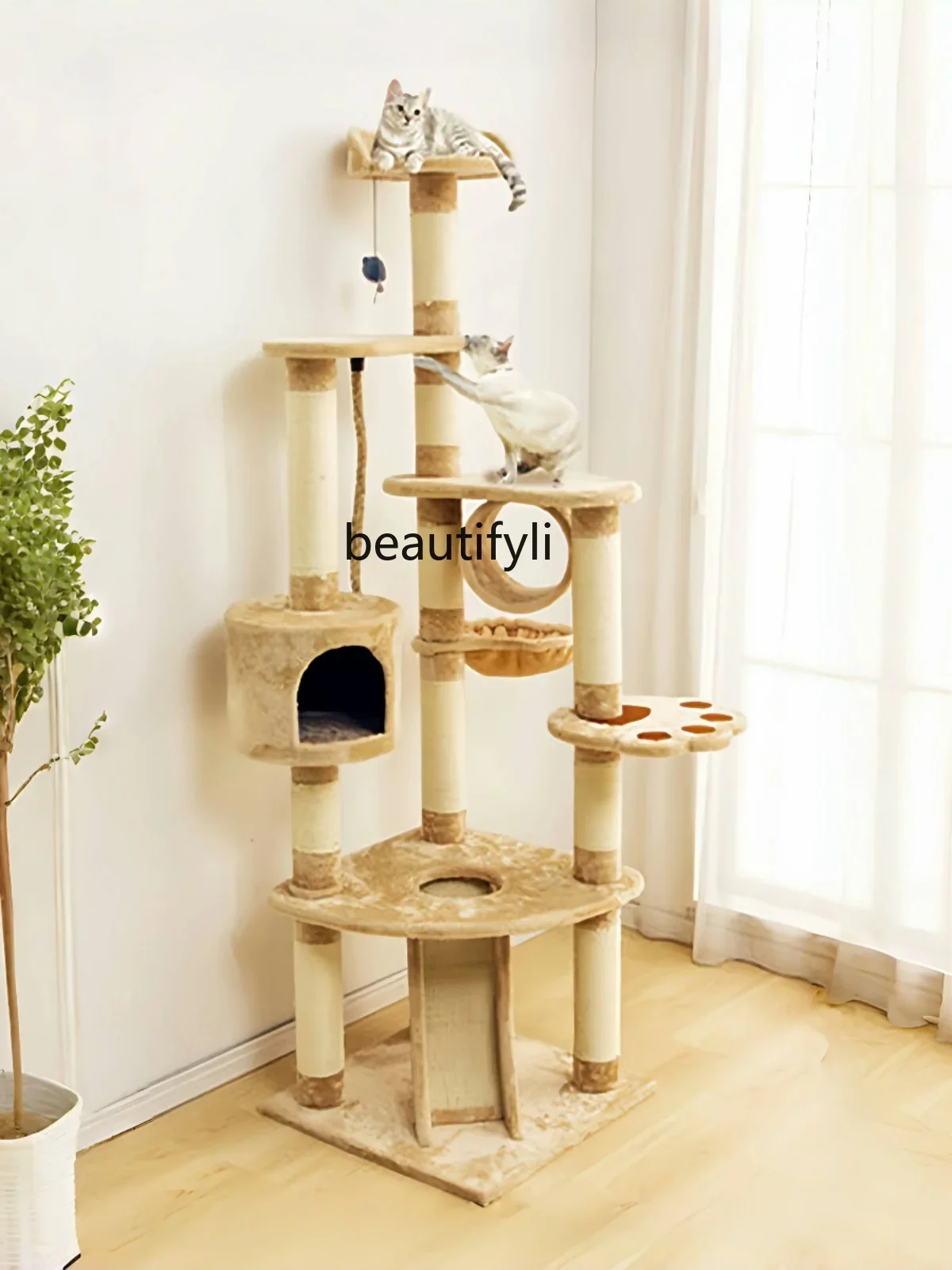 Cat Climbing Frame Sisal Cat Scratch Trees Pet Bed Integrated Large Scratching Pole