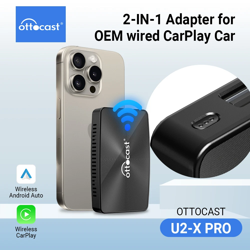 

Ottocast U2X Pro Wireless Android Auto CarPlay 2 In 1 Adapter Plug and Play for Original Wired CarPlay Car Men Gift