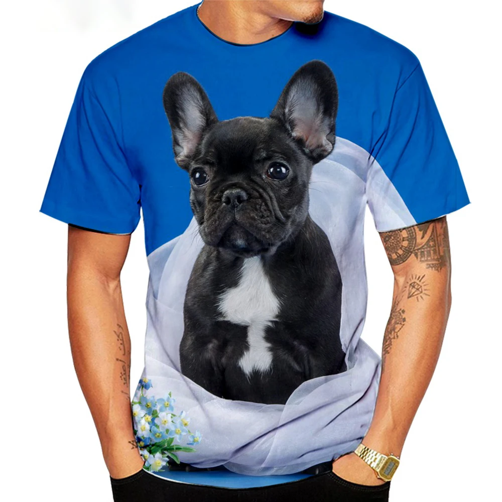 Animal French Bulldog 3D Print T Shirts Summer Men\'s O-Neck Short Sleeve T-shirt Oversized Streetwear Boys Kids Cute Tees Tops