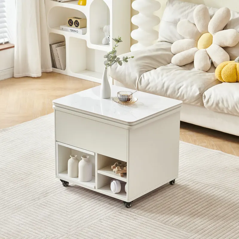 Meja makan penyimpanan teleskopik lipat tujuan ganda meja kopi kecil sederhana yang kreatif