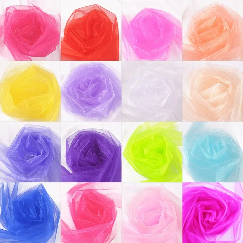 48cmx5m/10M Crystal Yarn Tulle Roll Wedding Backdrop Organza Fabric Decoration Supply