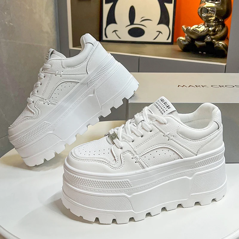 Women 8 CM Platform Sneakers Casual Outdoor Simple Design Skateboard Comfortable Lace Up Sneakers Running Sports Shoes Female 40