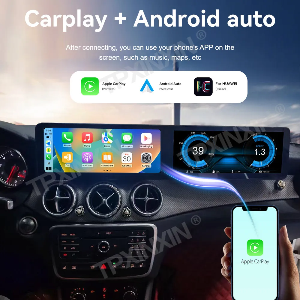 12.3 Inch Android 13 Auto Multimedia Stereo For Mercedes-Benz A CLA GLA 2013~2018 GPS Navigation Radio Audio AI Voice Head Unit