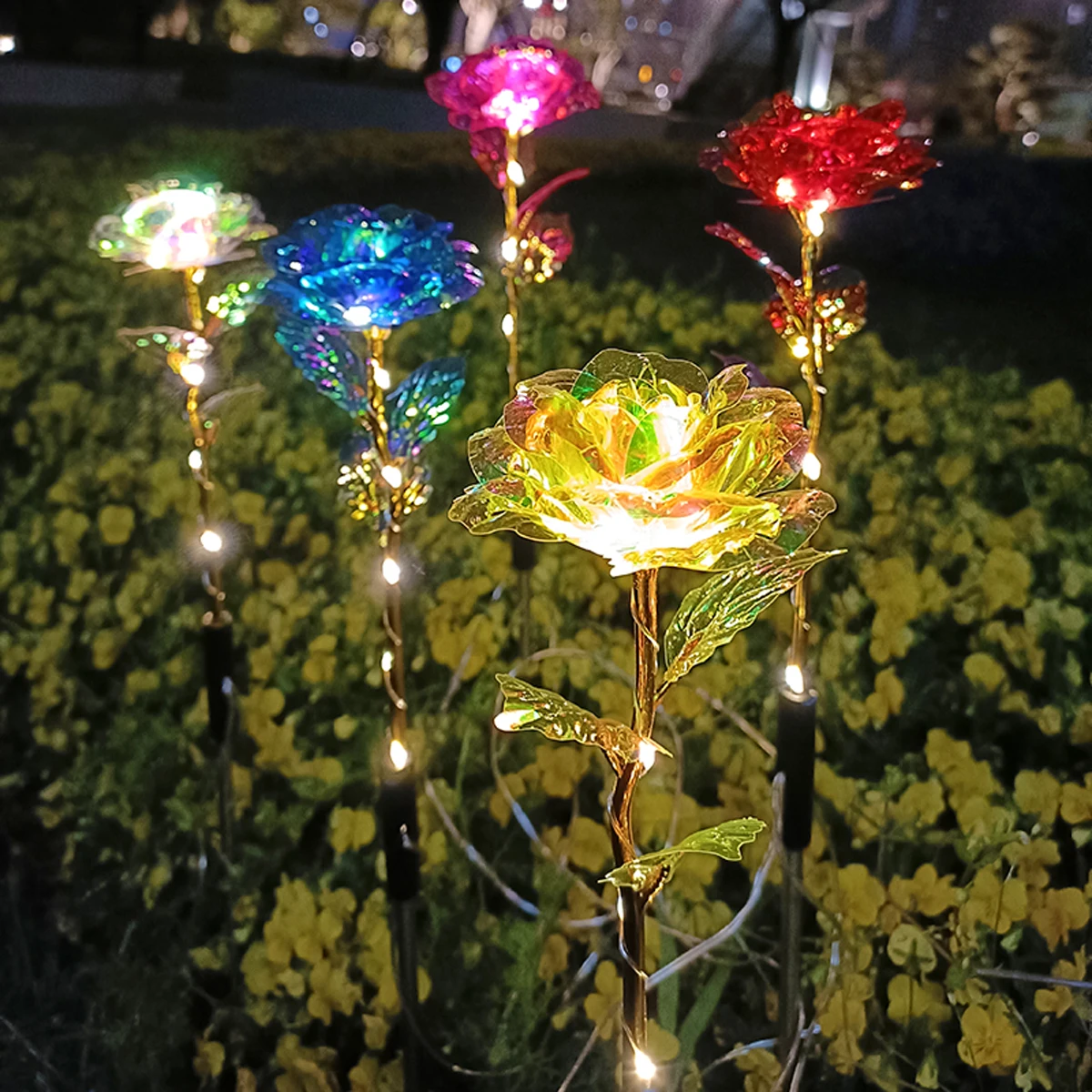 Solar LED Lights Phantom Rose Flower Lawn Lamp 8 Mode 1 Drive 5 Warm Light For Patio Garden Decoration Flower Holiday Party Lamp