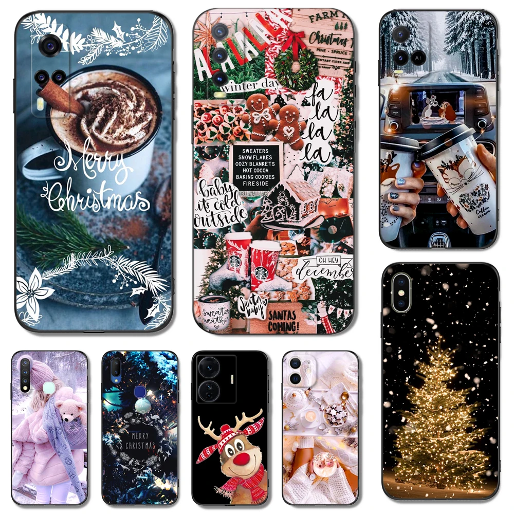 Черный чехол ТПУ для Vivo Y21 Y51A 2021 Y21S Y33S Y51 2020 Y51S Y53s 4G Y72 5G задняя крышка Рождественский Санта