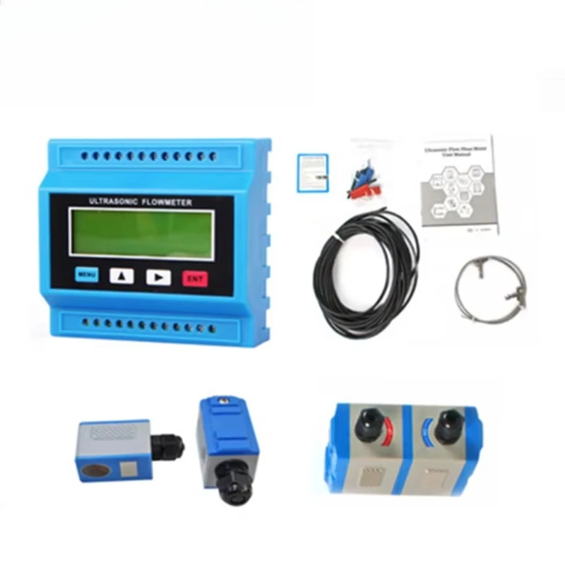 Portable Clamp-On Ultrasonic Flow Meter Stainless Steel Plastic Digital RS 485 Measures Water Oil Liquid OEM Customization
