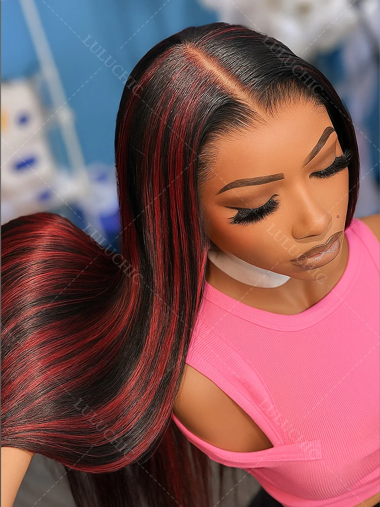 

Balayage 1B/99J 5x5 Lace Frontal Highlight Wigs Human Hair Brazilian Straight Ombre Red Burgundy Color Human Hair Glueless Wigs