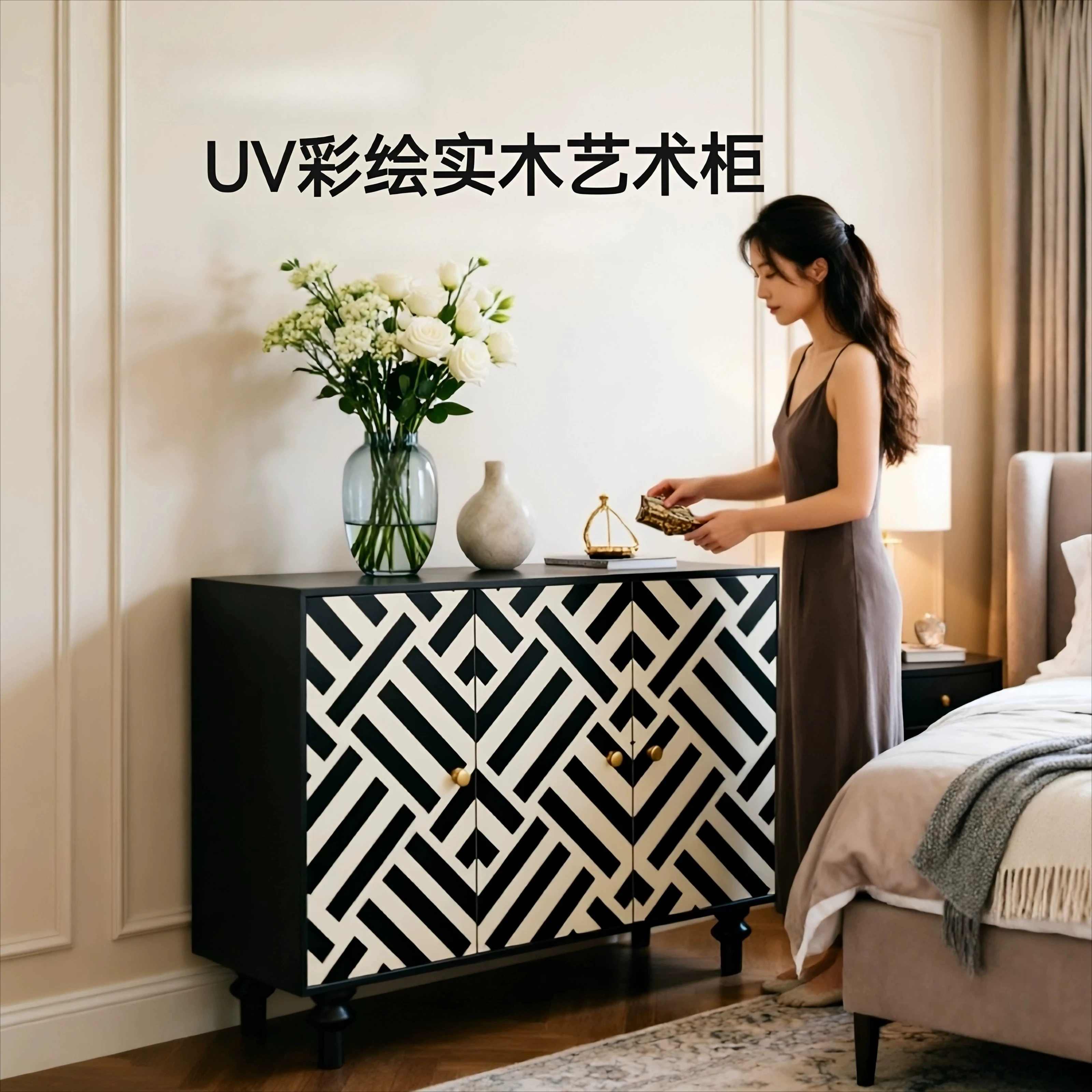 Solid wood retro dining side cabinet, entrance cabinet, painted dining room, living room, bedroom storage cabinet, locker