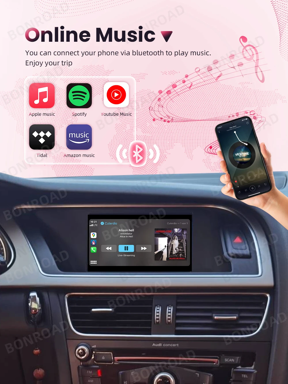 Bonroad kabelloses carplay android auto interface adapter für audi a4 b8 a5 q5 2014-2018 bluetooth gps navigation – Detail 6
