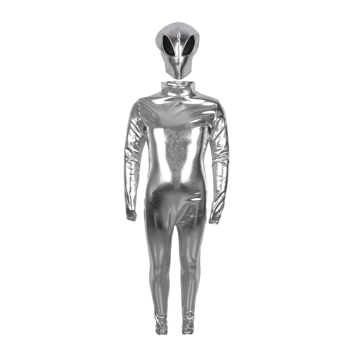 

Костюм инопланетянина для взрослых, унисекс, костюм на Хэллоуин, внеземное космическое металлическое боди с головным убором для костюма для косплея