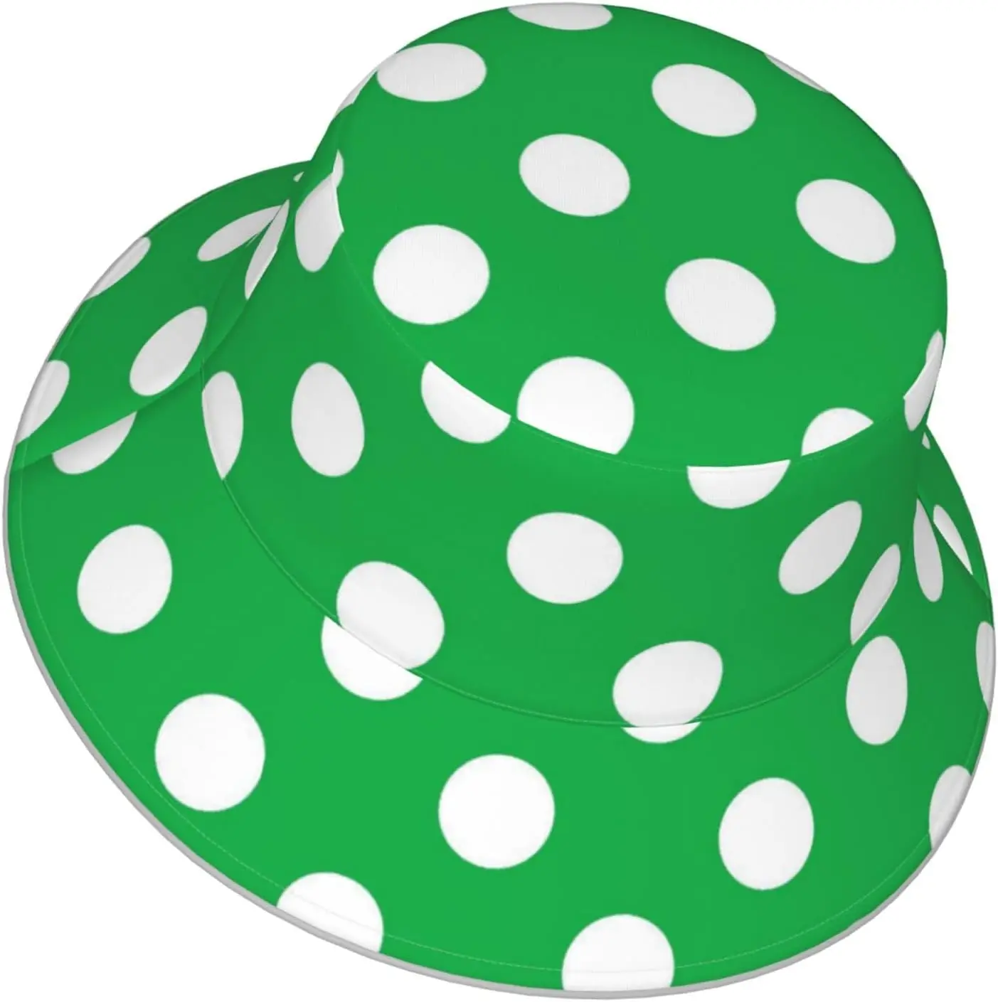 

Green and White Polka Dot Print Reversible Bucket Hat Vacation Beach Outdoor Sun Hat for Women and Men