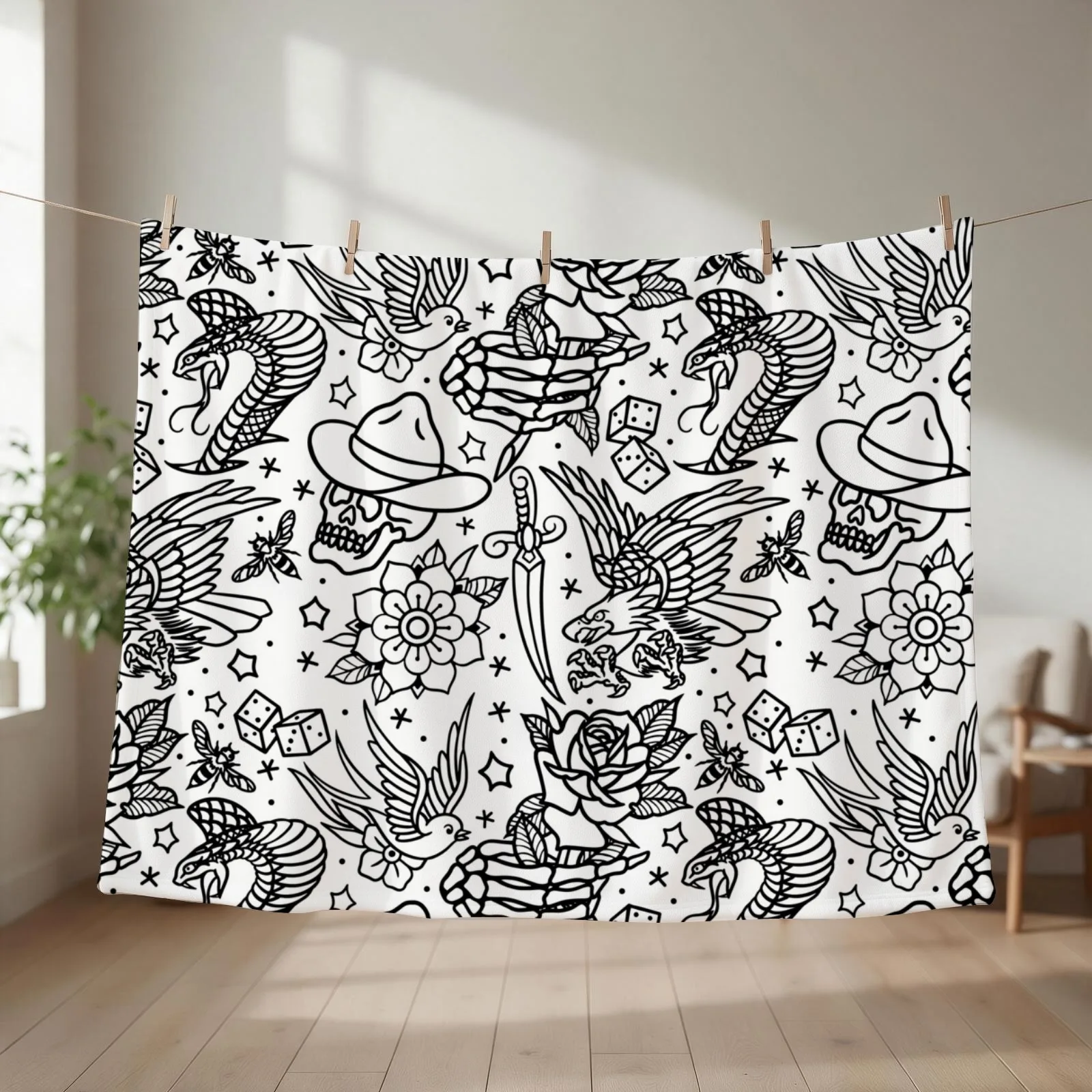 American Traditional Tattoo Flash Print Variant Throw Blanket couch cozy soft plush fuzzy picnic outdoor blanket