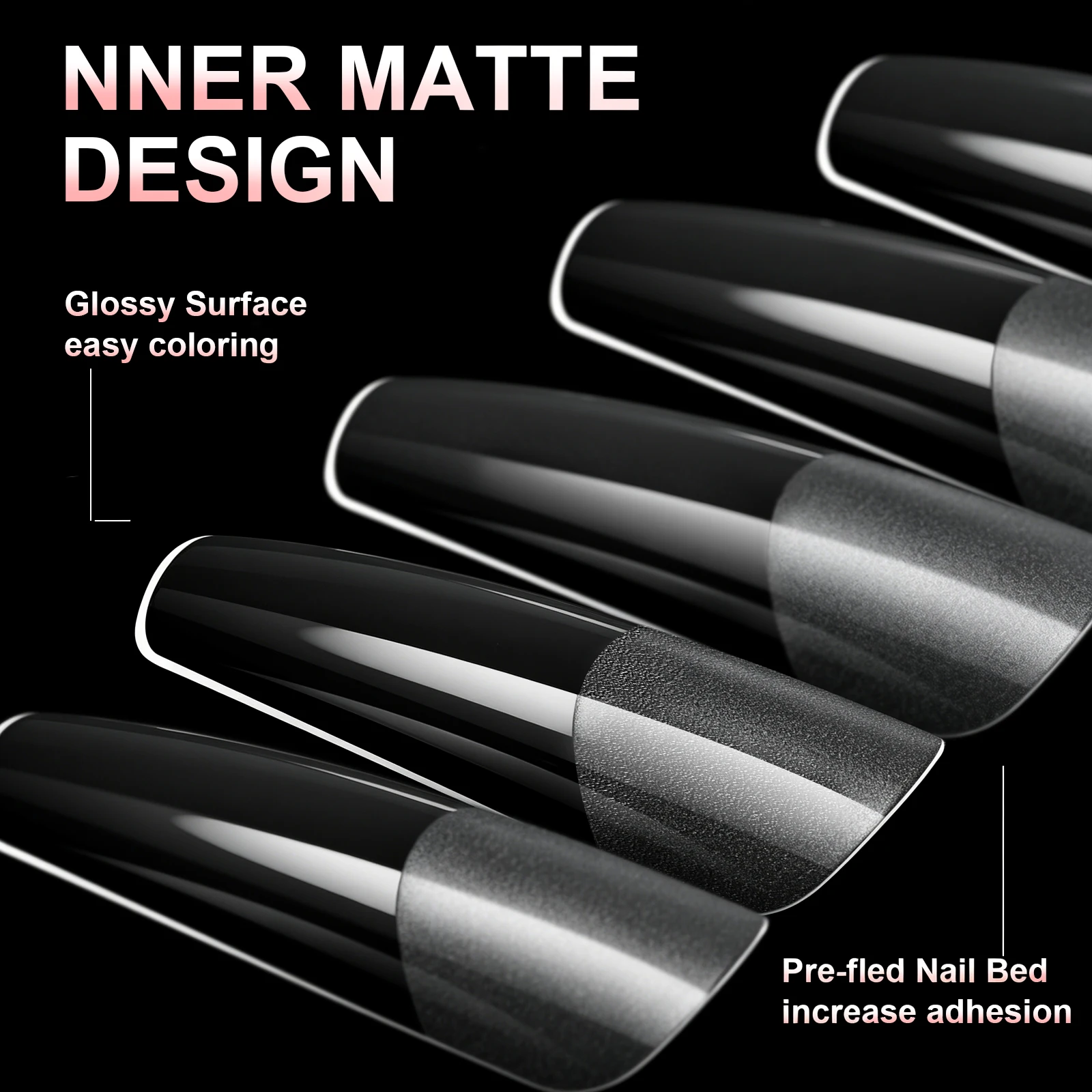 120 Stück Halbmatte Verlängerungs-Gel-Tips, Mandel-, Stiletto-, Coffin- und French-Form, Künstliche Nägel, Vollabdeckung, Acryl, für Salon und Zuhause, Press-On-Nägel – Detail 5