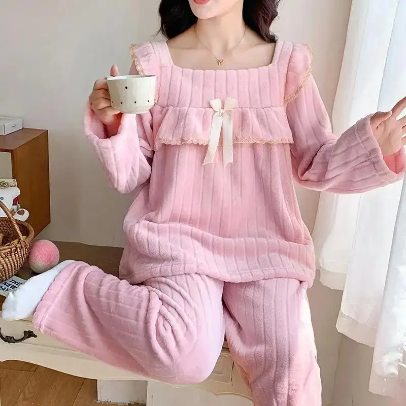 Sweet Temperament Small Fragrance Women's Sleepwear Women's Autumn and Winter Long Sleeved Home Clothes New Girl Gentle Set
